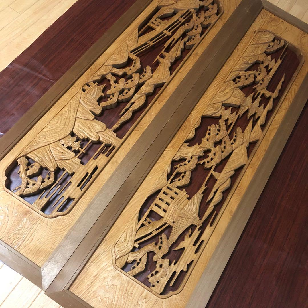 欄間　彫刻　昭和レトロ　２枚セット　 アンティーク　古民家　伝統工芸品 欄間 彫刻 伝統工芸 インテリア アンティーク